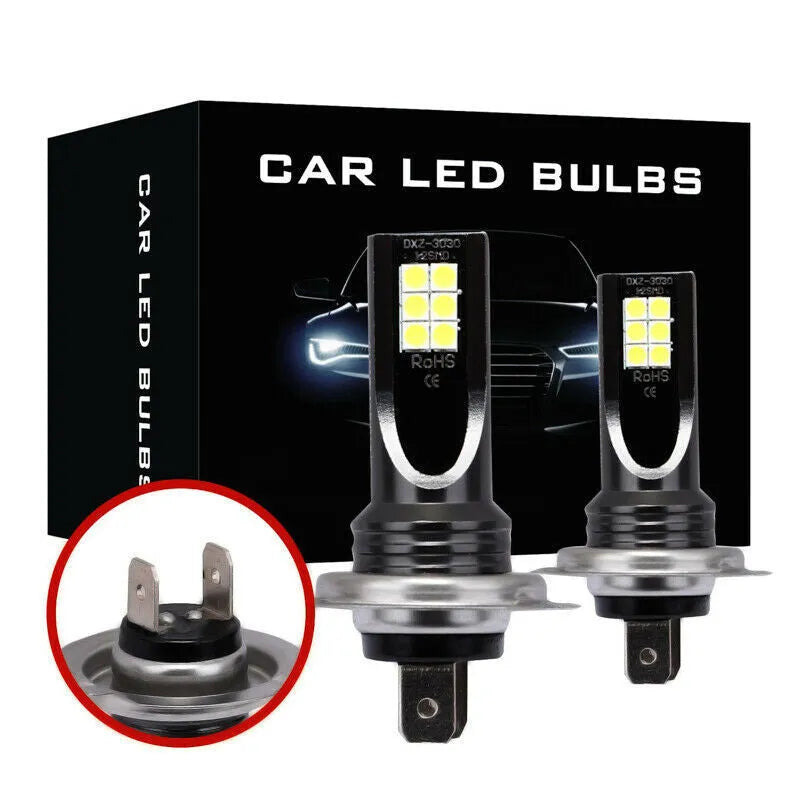 H7 110W LED car fog light bulb with aluminium housing and 12 white SMD LEDs.