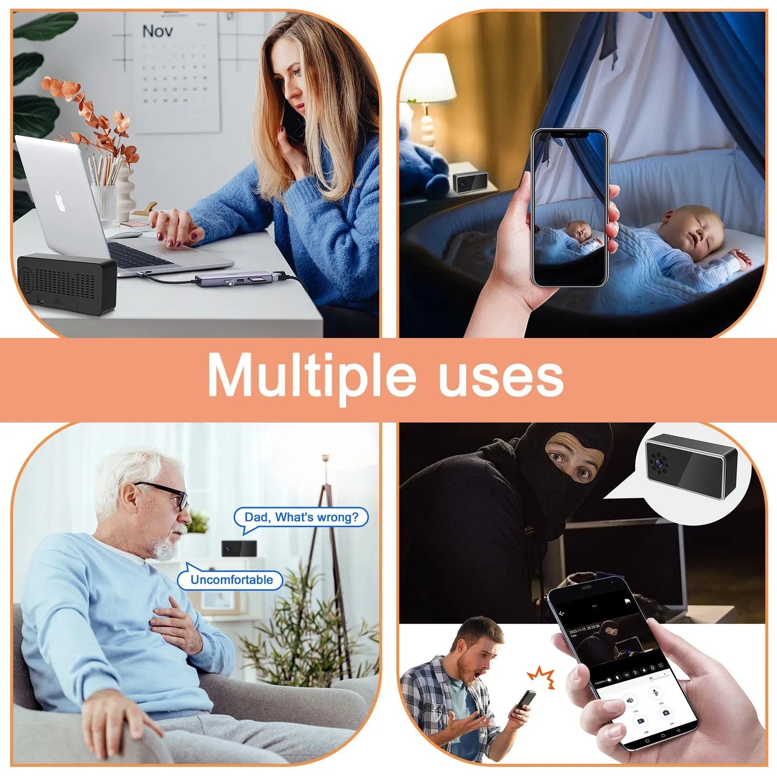 Wireless HD surveillance camera with compact design for home and business security monitoring