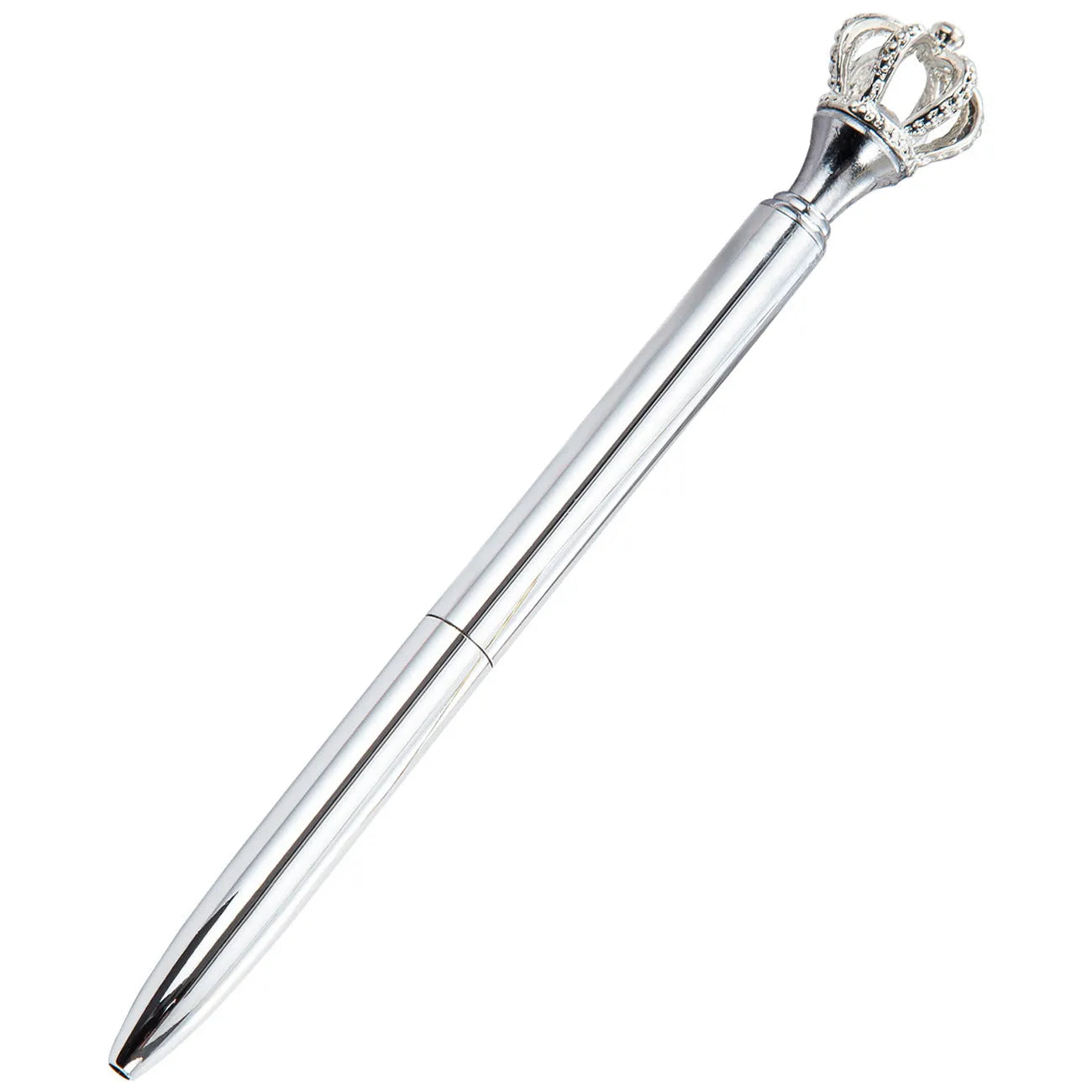 Crown band diamond metal ballpoint pen in gold colour with rotating mechanism on a white background