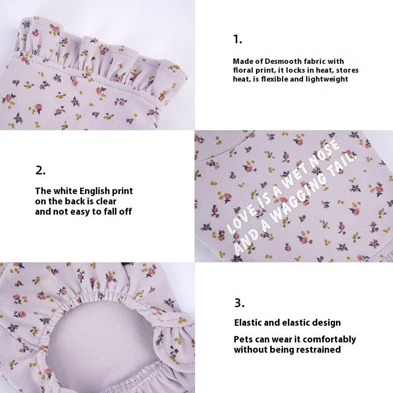 Light purple floral dog undershirt skirt for small breeds on white background