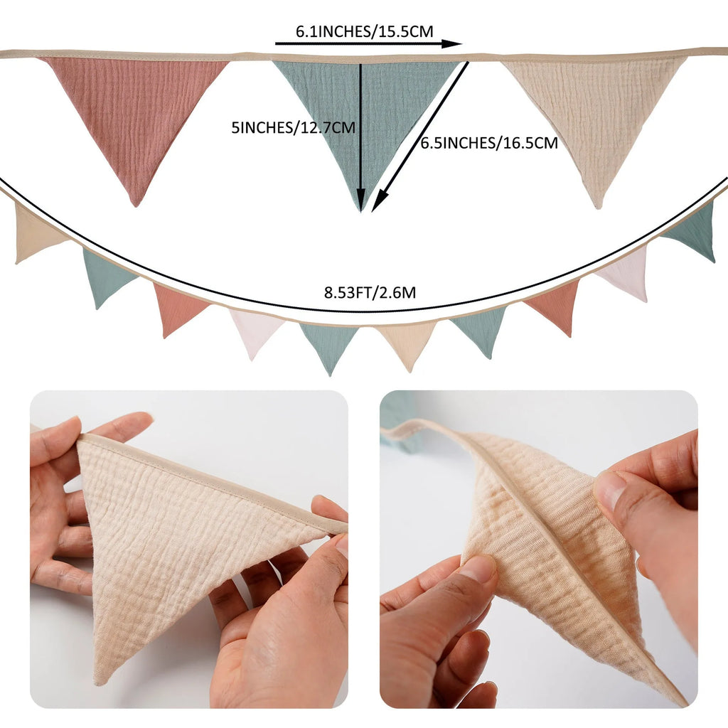 Double-layer cotton crepe pennant birthday party decoration flag in Tiffany Blue, 2.6 metres long, handmade design