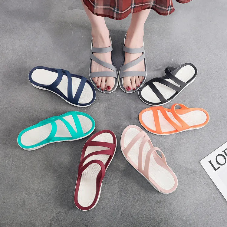Women's solid colour summer sandals in PP material, shown in red, available in sizes 36 to 41.