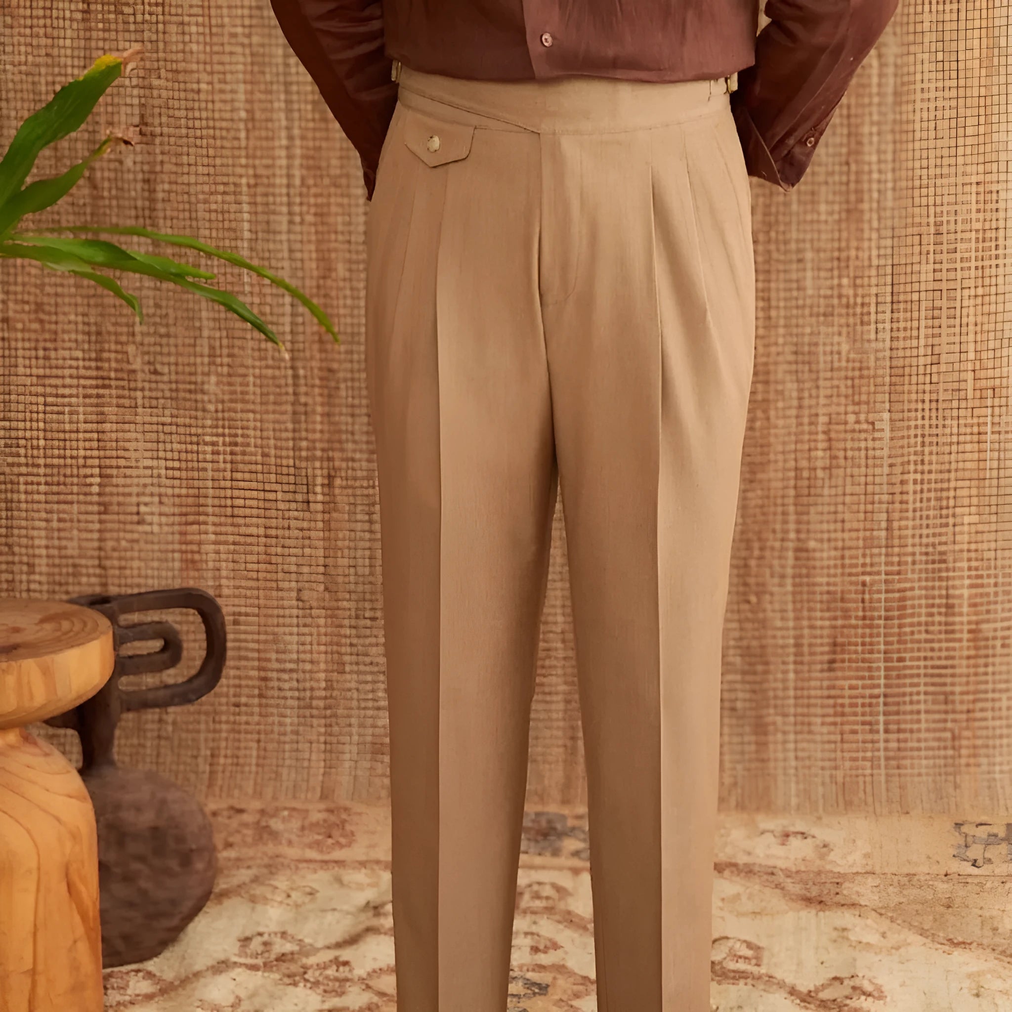 Men's slim fit straight leg business casual trousers in dark grey polyester fabric