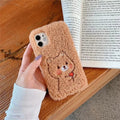 Plush love bear rabbit TPU phone case in pink and brown for iPhone models