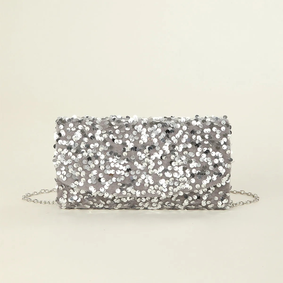 Sequin glitter chain women's party dinner bag in black or silver, 20x5x10cm horizontal square with phone compartment