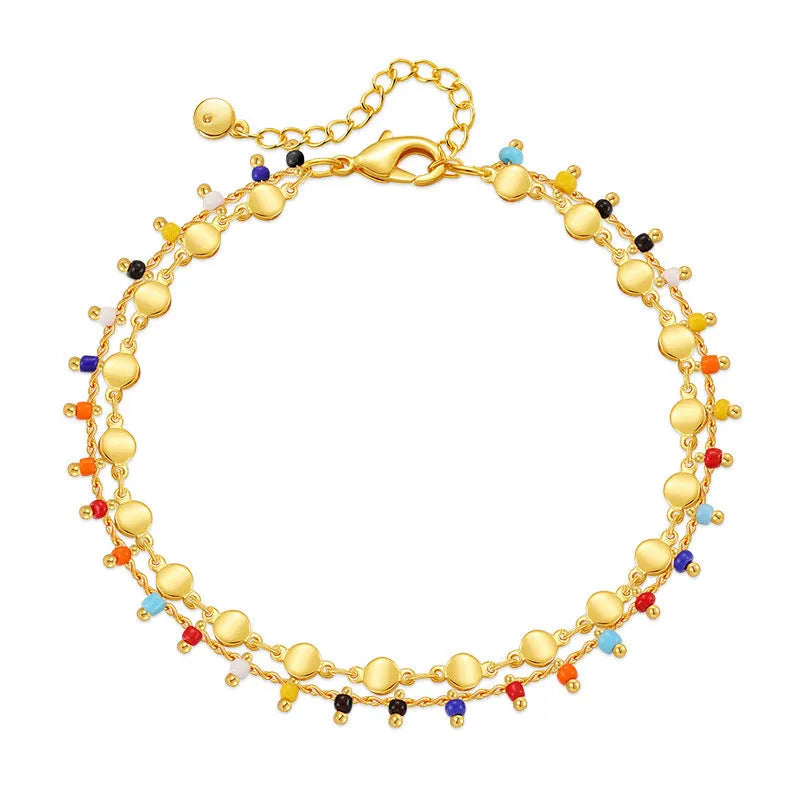 Candy colour small rice bead anklet national style women's 18K ornament KA0154