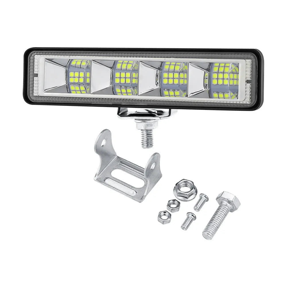 Set of four white aluminium car LED work lights for automotive and vehicle modification.