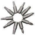 L-shaped double-headed socket wrench with ten screwdriver bits on white background