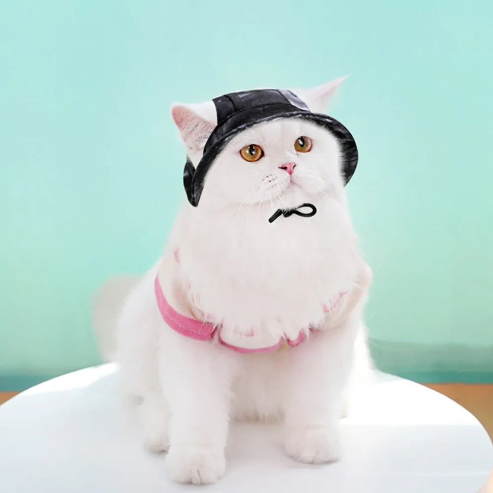 Pet sun hat for dog and cat with adjustable chin strap, polyester bucket style, available in multiple tie-dye colours