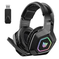 Black or white wireless gaming headset with RGB lights, showing its lightweight 24g design.