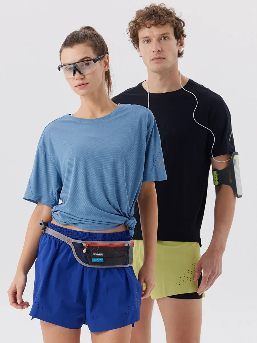 Men's micro-elastic nylon sports shorts with side slits in turmeric, night blue, or black colours