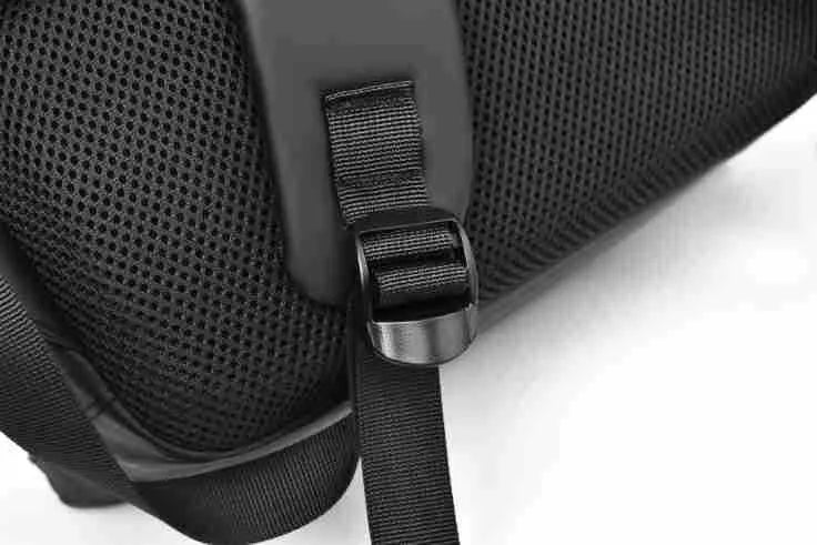 Large capacity waterproof PU leather backpack in black colour with sewing thread detailing