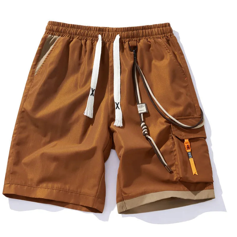 Men's plus size high waist elastic shorts in bamboo fibre, shown in coffee colour.