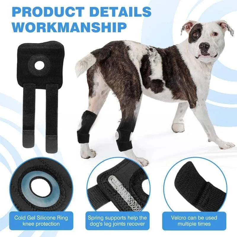 Black polyester dog leg guard for joint support and rehabilitation in sizes L, M, XL.