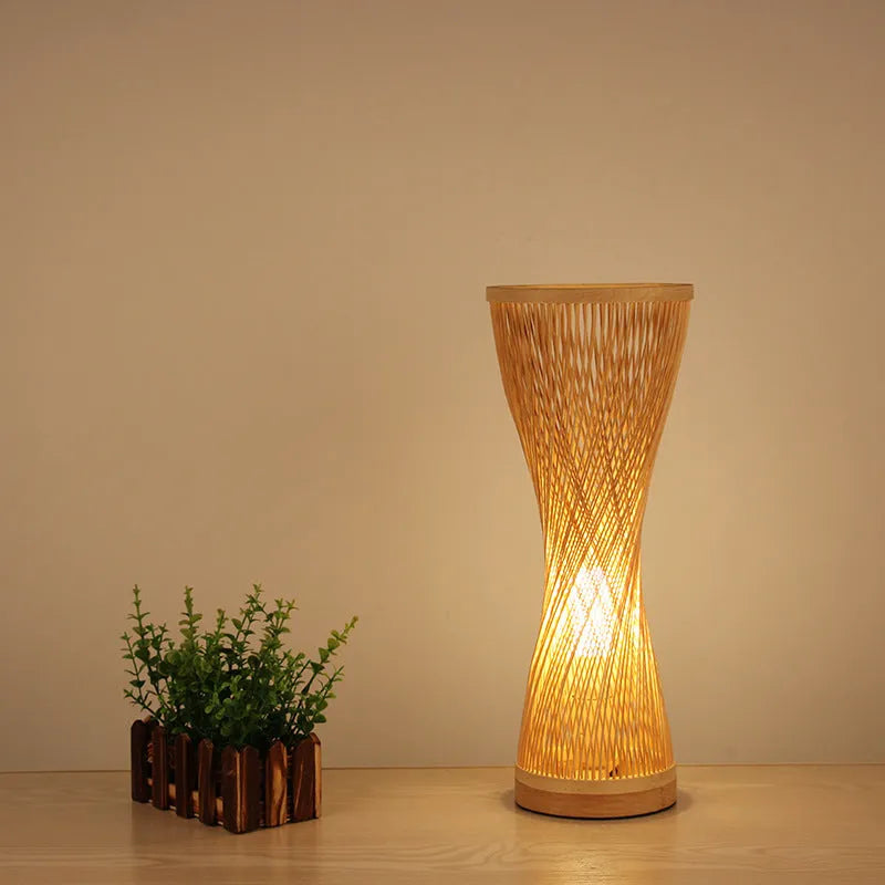 Creative Japanese bamboo bedside lamp hand-woven shade diameter 17cm height 40cm