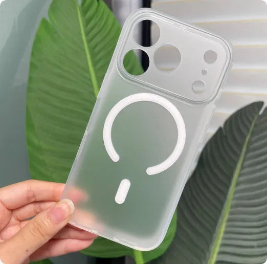 Magnetic phone case for iPhone 17 with anti-fall protection in transparent black finish