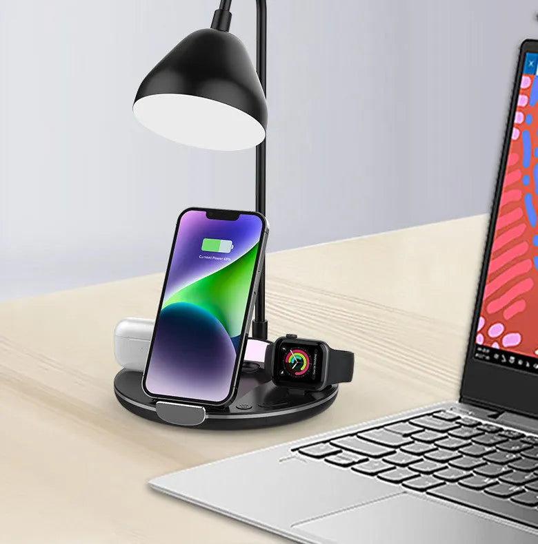 Black and white magnetic folding wireless charger showing folded and open positions