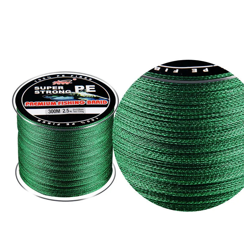 Spool of Dali Mayu 300 metre PE braided fishing line showing multiple colour options