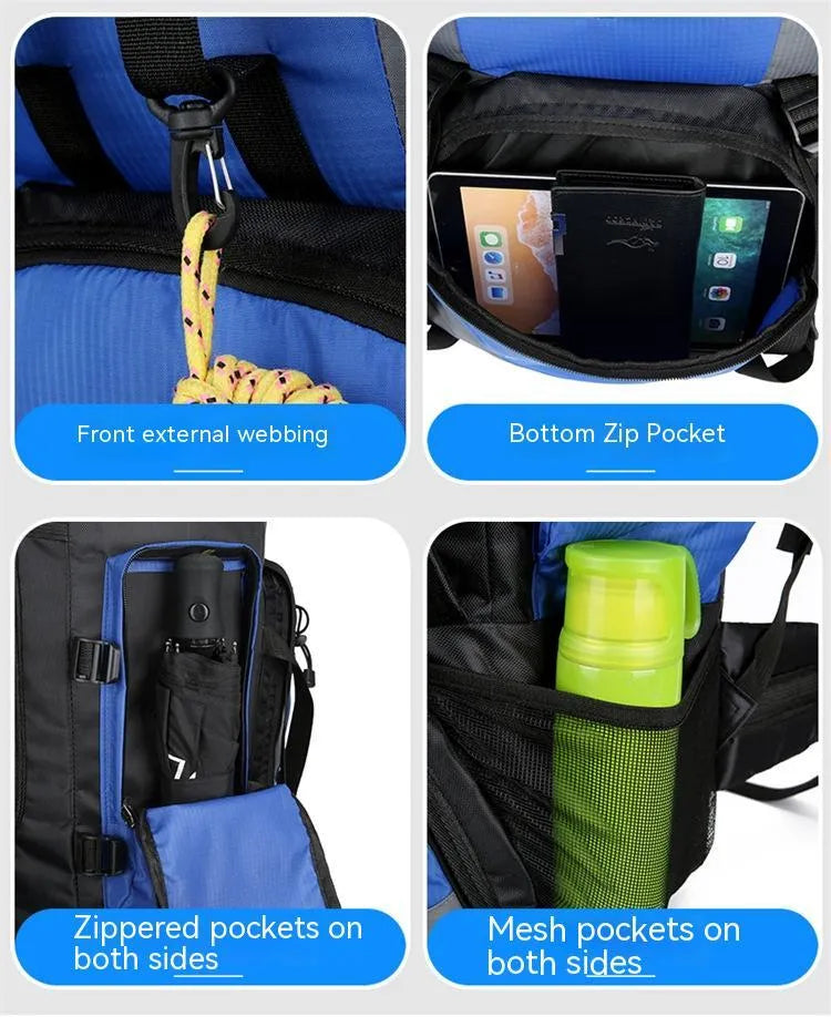 Men's hiking backpack in solid colour, water repellent nylon construction, available in black blue dark blue red