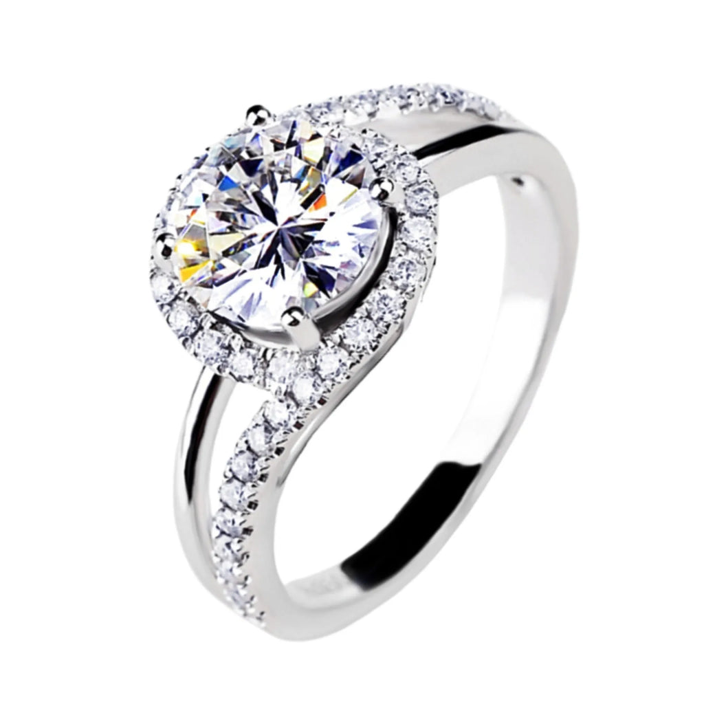 White gold colour copper twist ring with adjustable opening and small diamond accents