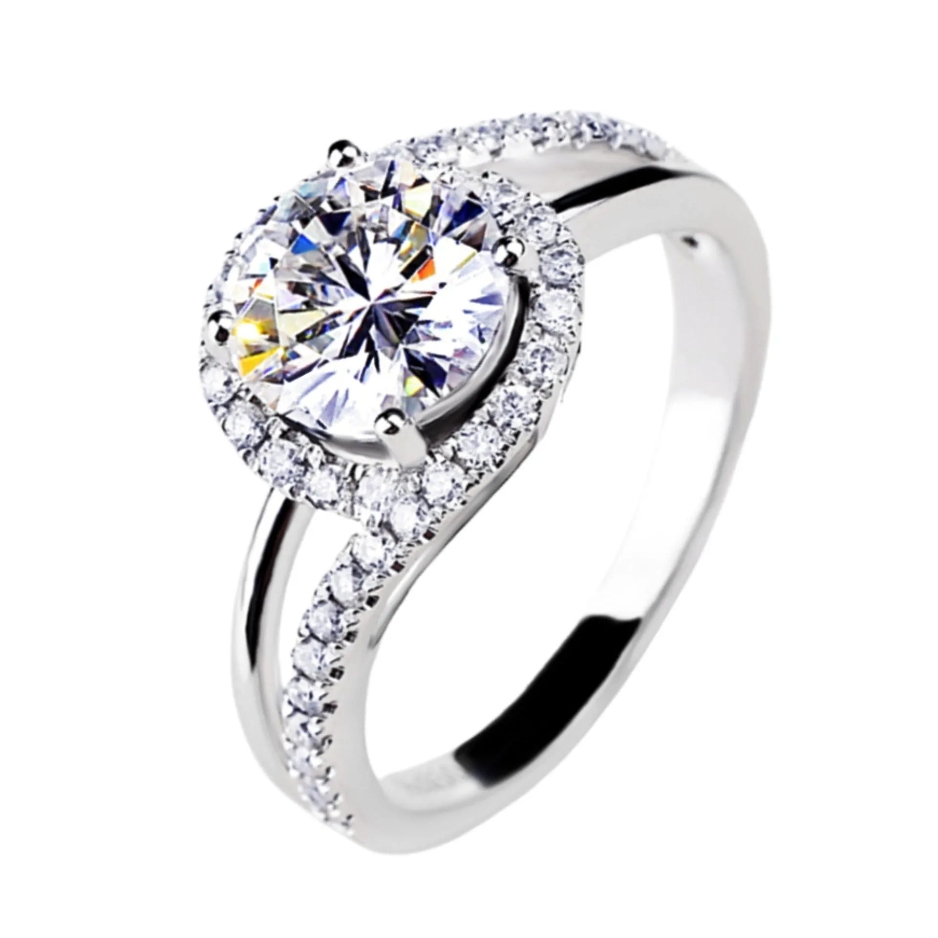White gold colour copper twist ring with adjustable opening and small diamond accents