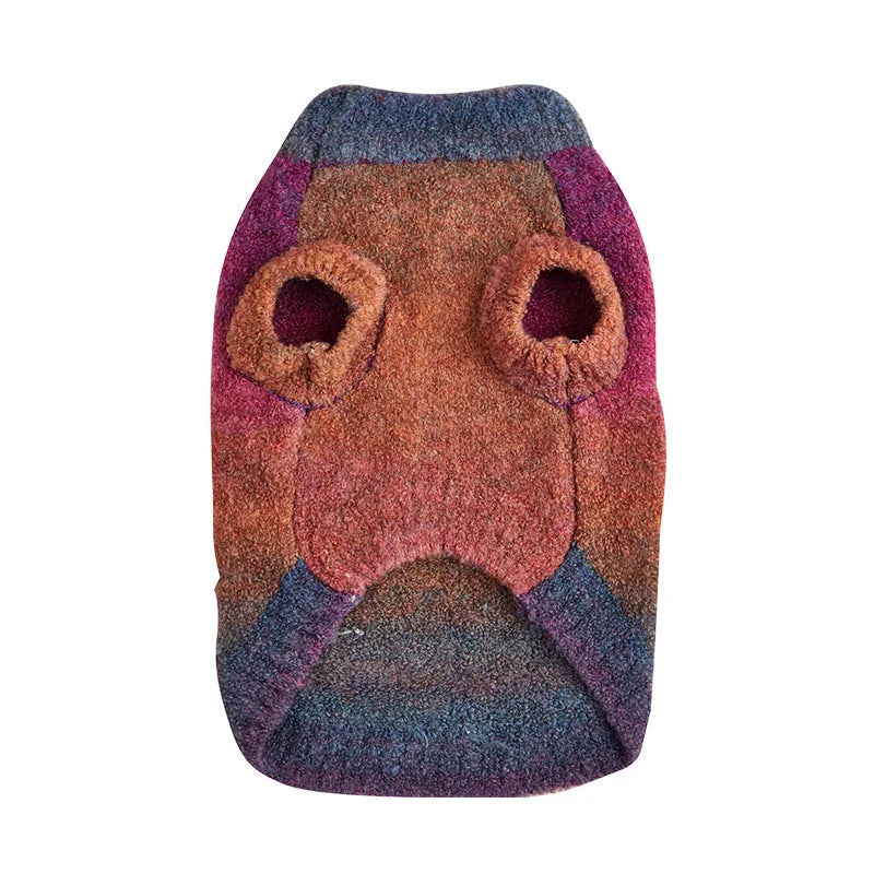 Rainbow circle design dopamine-style pet sweater in wool acrylic blend fabric