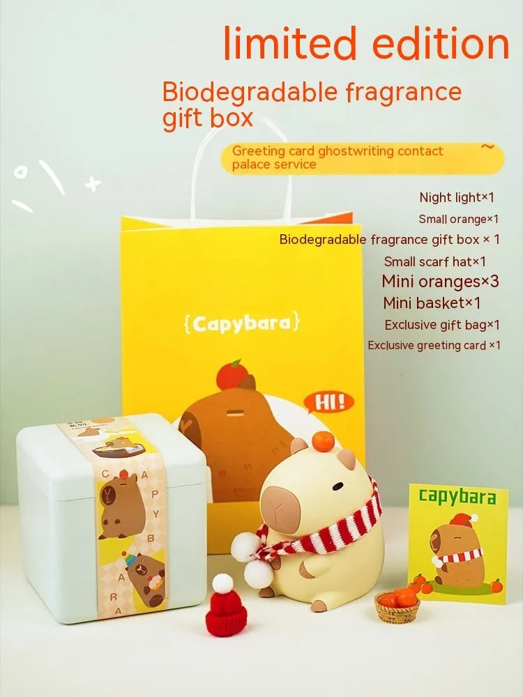 Small capybara-shaped silicone night light decorative lamp with USB charging cable