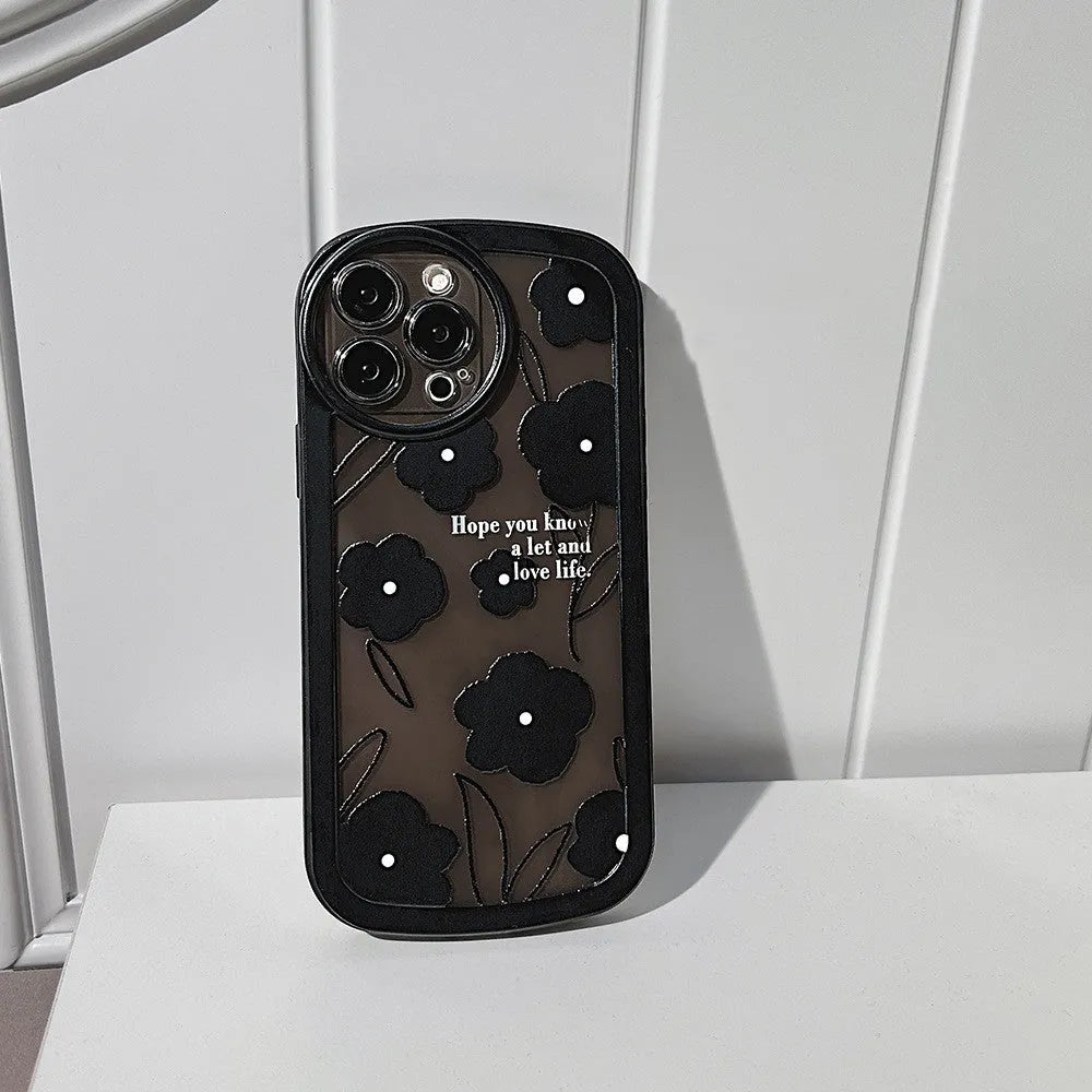 Black flower hand-painted TPU phone case for Apple iPhone with varnish finish