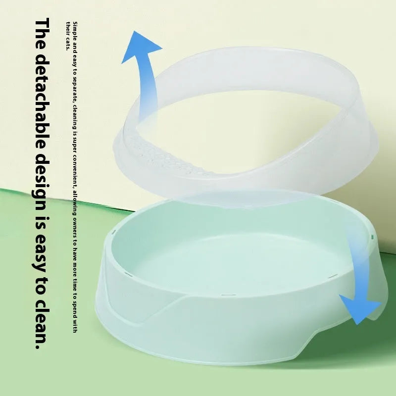 Round plastic cat litter box with deodorant features in mint green and pink colour options