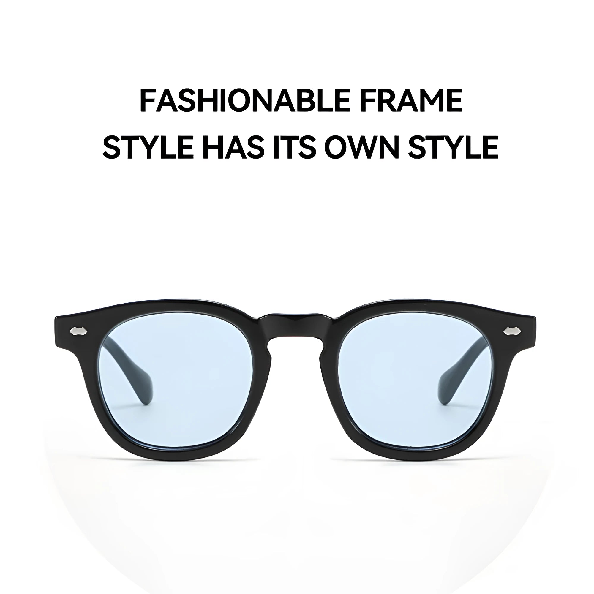 Round rim retro sunglasses with plastic frame and tinted UV400 lens, shown in bright black colour.