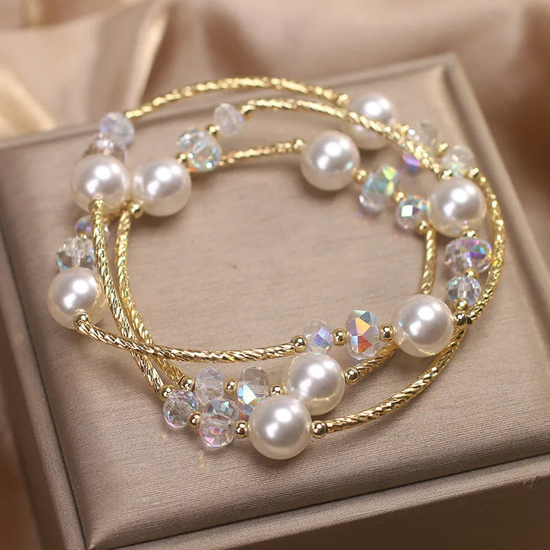 White agate multi-layer winding bracelet for women, ethnic style, light luxury