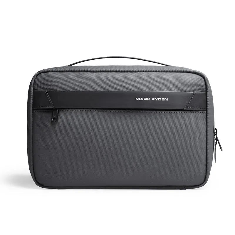 Men's portable Oxford cloth toiletries storage bag with wet and dry separation compartments shown in graphite grey.