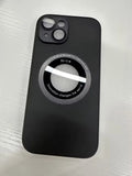 Black litchi grain leather phone case for iPhone 15 Pro with magnetic suction and anti-fingerprint finish