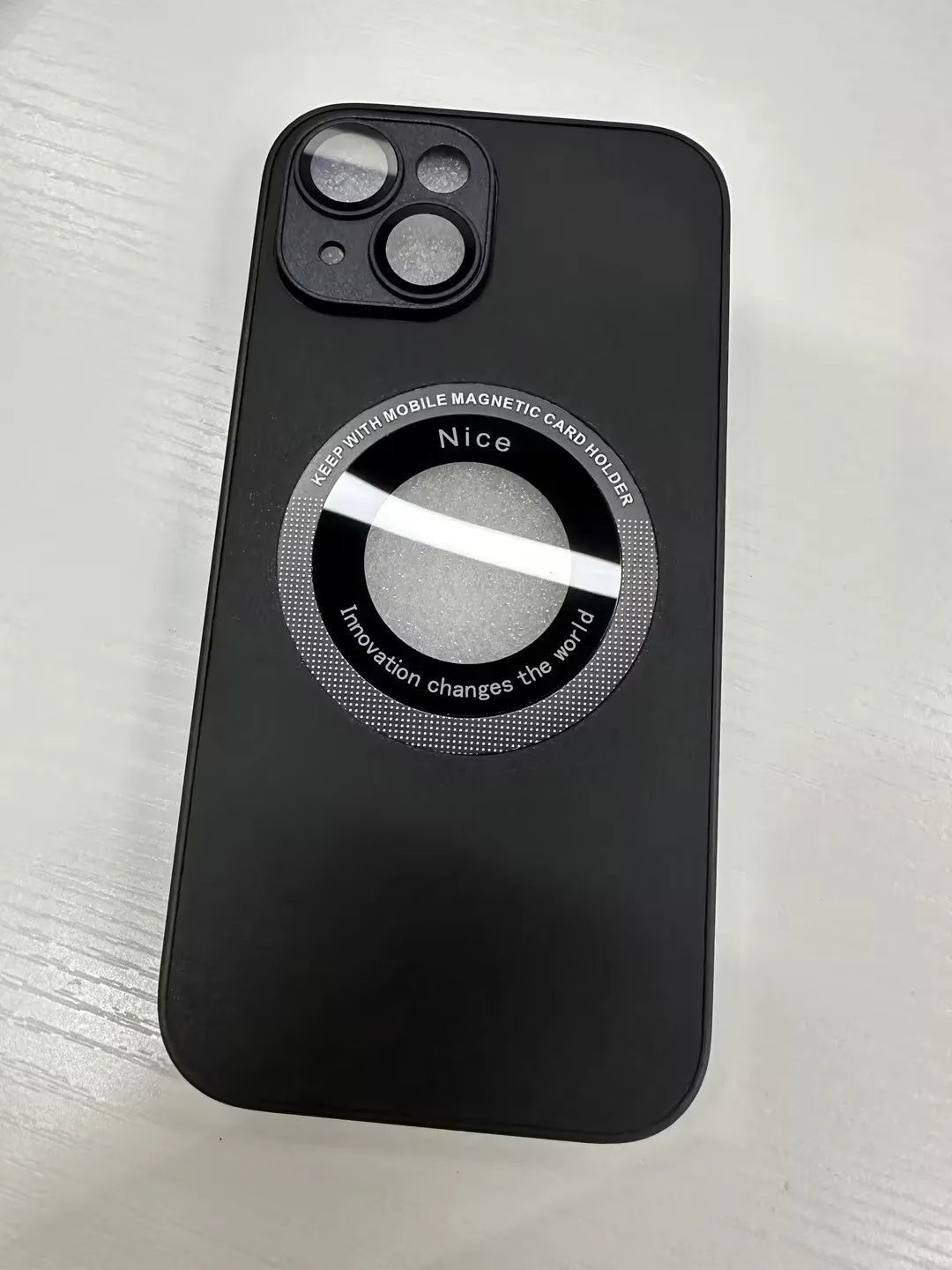 Black litchi grain leather phone case for iPhone 15 Pro with magnetic suction and anti-fingerprint finish