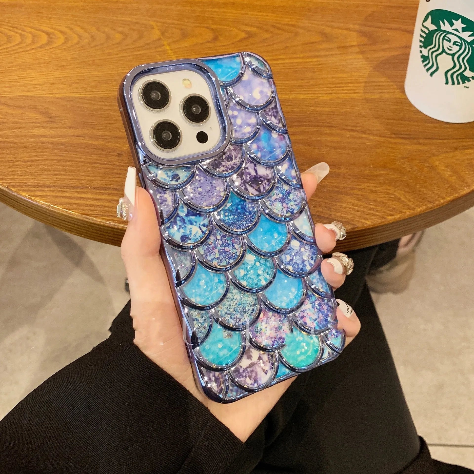 Three-dimensional mermaid scale TPU phone case in silver for iPhone 14 Pro Max