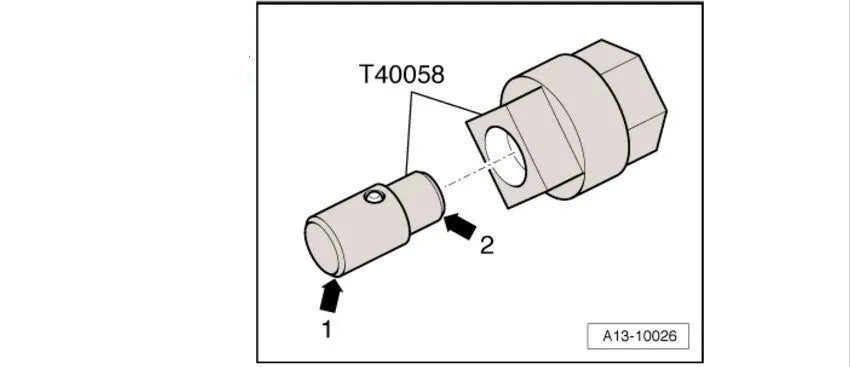 Aodi T40058 crankshaft rotating sleeve and timing tool adapter with directional arrows on guide pin
