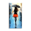 Hand painted modern abstract oil painting of people walking in rain on canvas for living room decoration
