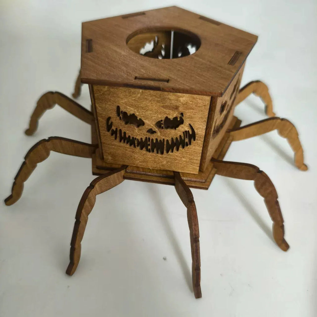Wooden ghost Halloween spider lantern candlestick decoration measuring 21cm tall