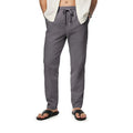 Men's cotton and linen trousers in loose straight-leg cut with drawstring waist, shown in five colours and sizes M to 5XL