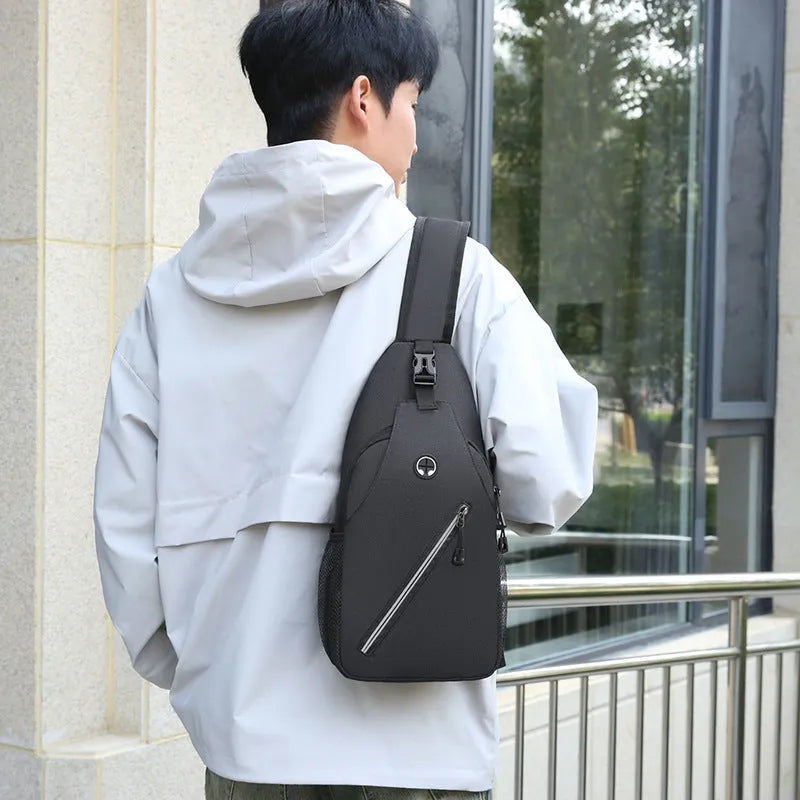 Men's Oxford cloth crossbody shoulder bag in black with large capacity for travel and daily use