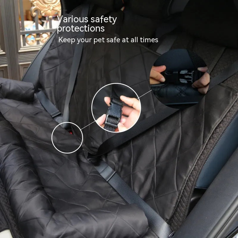 Rear car dog bed in black Oxford cloth measuring 127x35x55 cm for dog travel in SUV boot