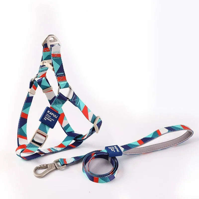 Blue dog haulage vest with integrated walking rope set showing chest strap and traction rope