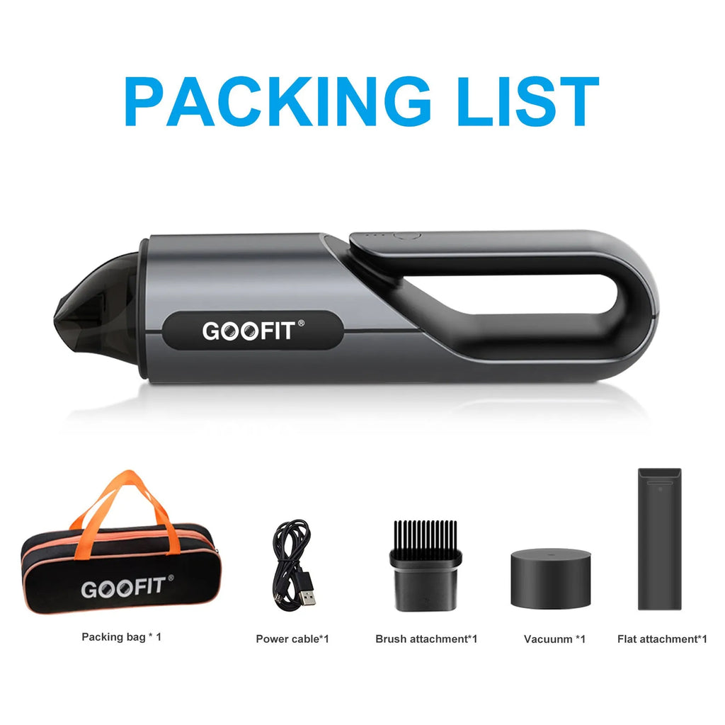 Black portable wireless handheld car vacuum cleaner with brush and flat attachments for vehicle cleaning