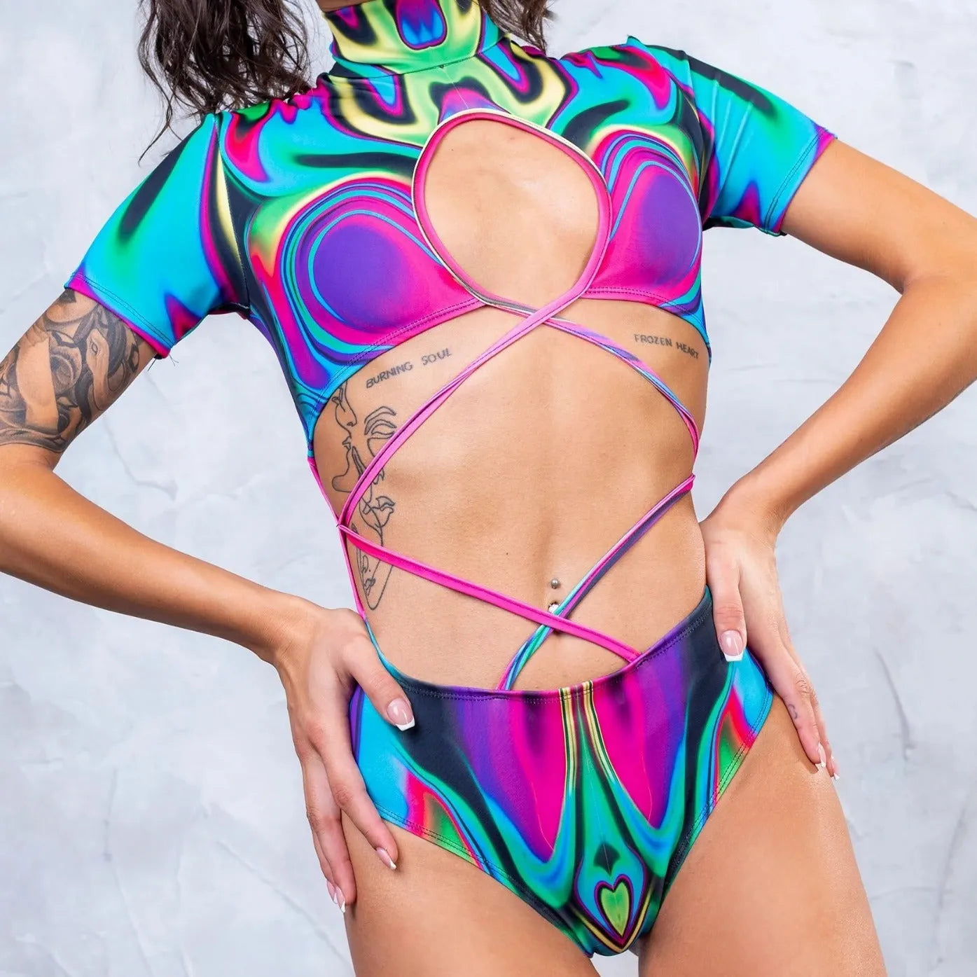 Women's high collar long sleeve bikini swimsuit for sun protection on beach