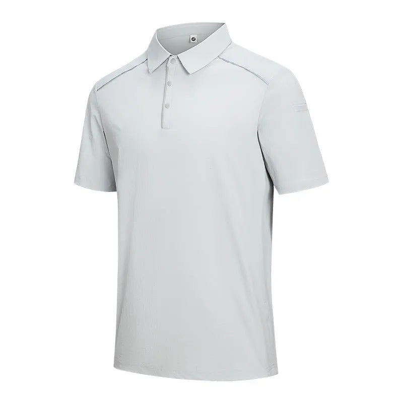 Men's chemical fibre blend polo shirt short sleeve in classic black colour with slit design detail