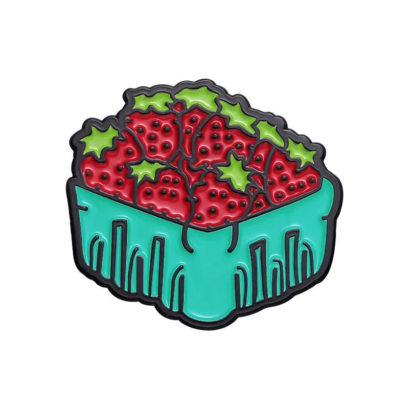 Colourful cartoon fruit zinc alloy brooch with pin back on denim jacket lapel
