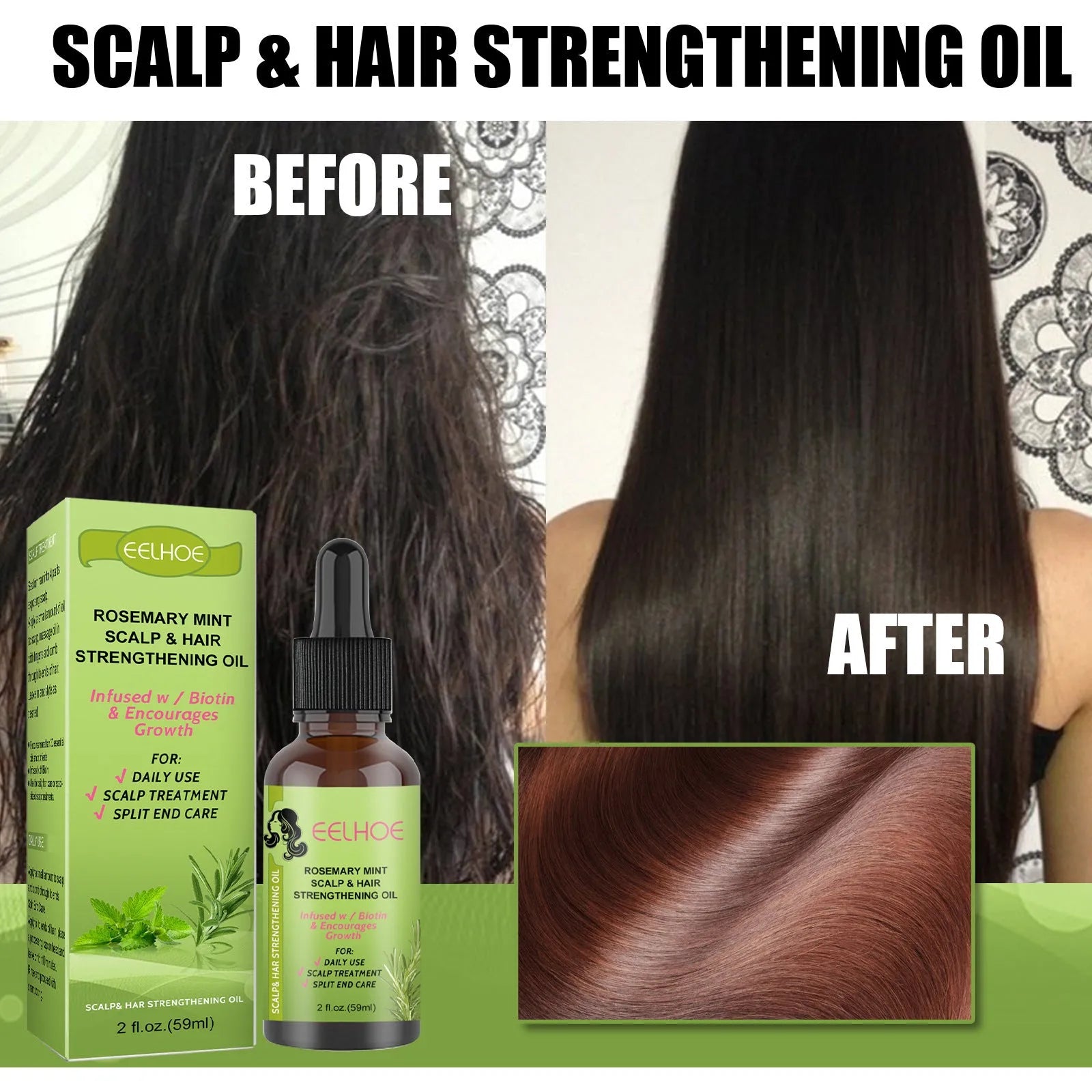 59ml bottle of rosemary mint hair growth fluid for scalp treatment and massage.