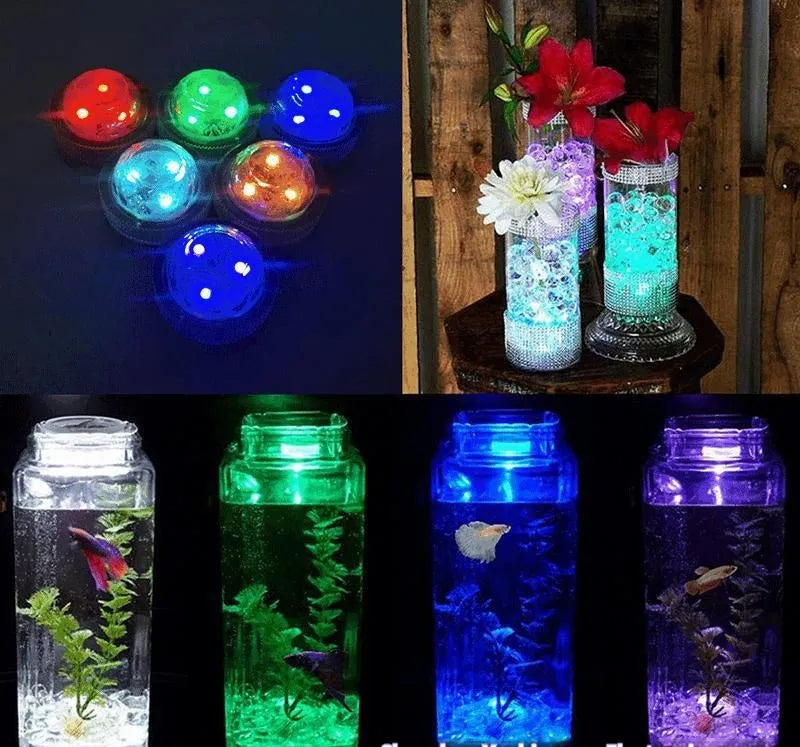 LED diamond diving light, 3 x 2.5cm, RGB, IP65, plastic shell, remote control option, for vase aquarium car hookah