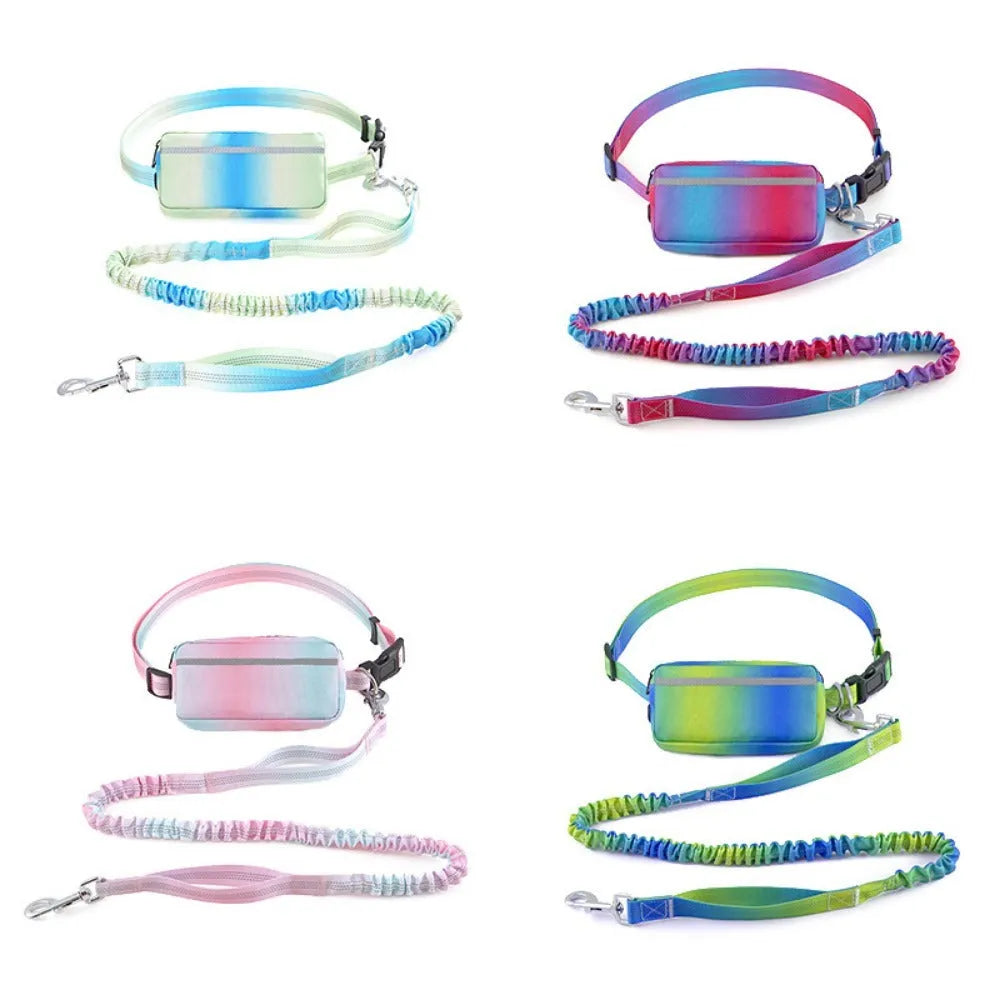 Blue hands-free dog leash with waist belt and adjustable 120-183cm reflective traction rope