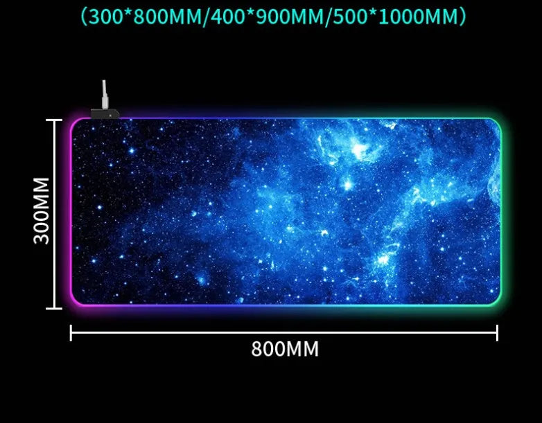 RGB luminous starry sky pattern mouse pad with natural rubber non-slip base on desk
